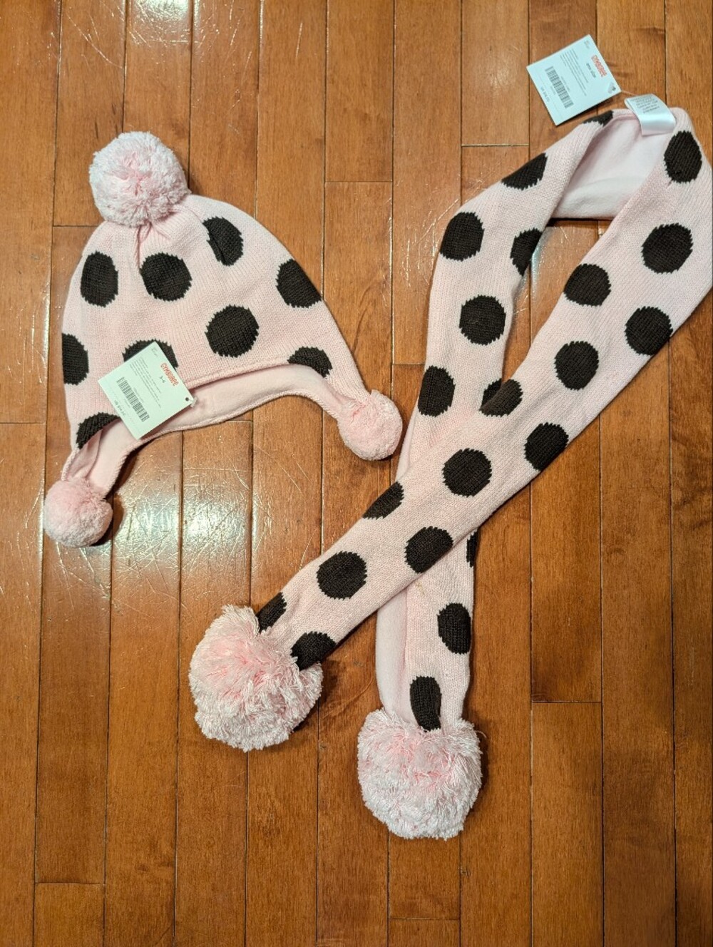 NWT Vintage Gymboree Sweeter Than Chocolate Pink & Brown Polka Dot Hat & Scarf